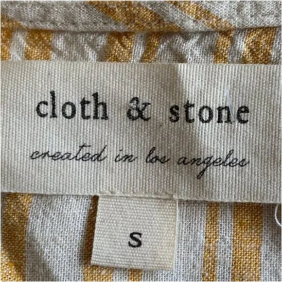Anthropologie Cloth & Stone Yellow and White Linen Blend Stripe Shirt Size Small - Picture 5 of 7